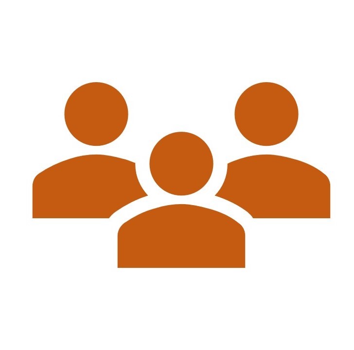 An orange icon of three people in a circle.